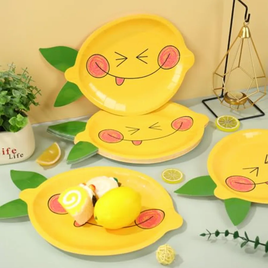 Summer Lemon Shaped Paper Plates 13.2 x 8.7 inch Large Disposable Plates, view 4