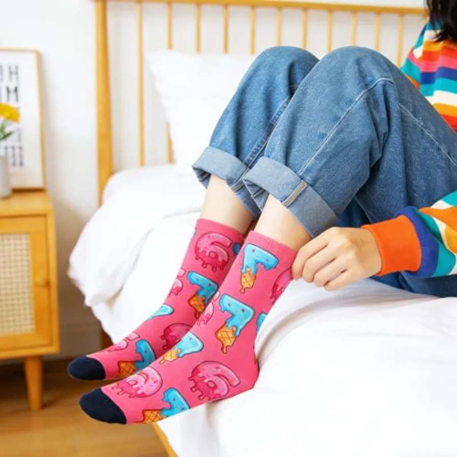 4 Pairs Meme 6 7 Socks Ice Cream Socks White Black Blue Pink Sock for, view 2