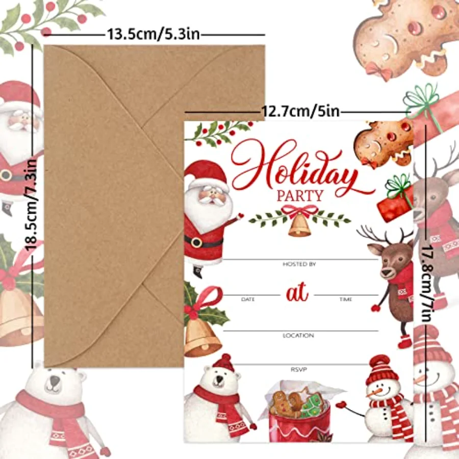 Christmas Party Invitations 25 Pack Cartoon Animal Holiday Invitation, view 2