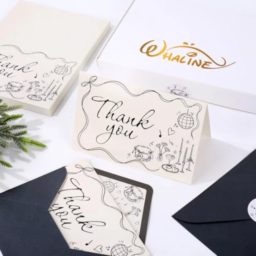50 Pack Wedding Thank You Cards Vintage Black Bow Cake Thank You Blank, view 4