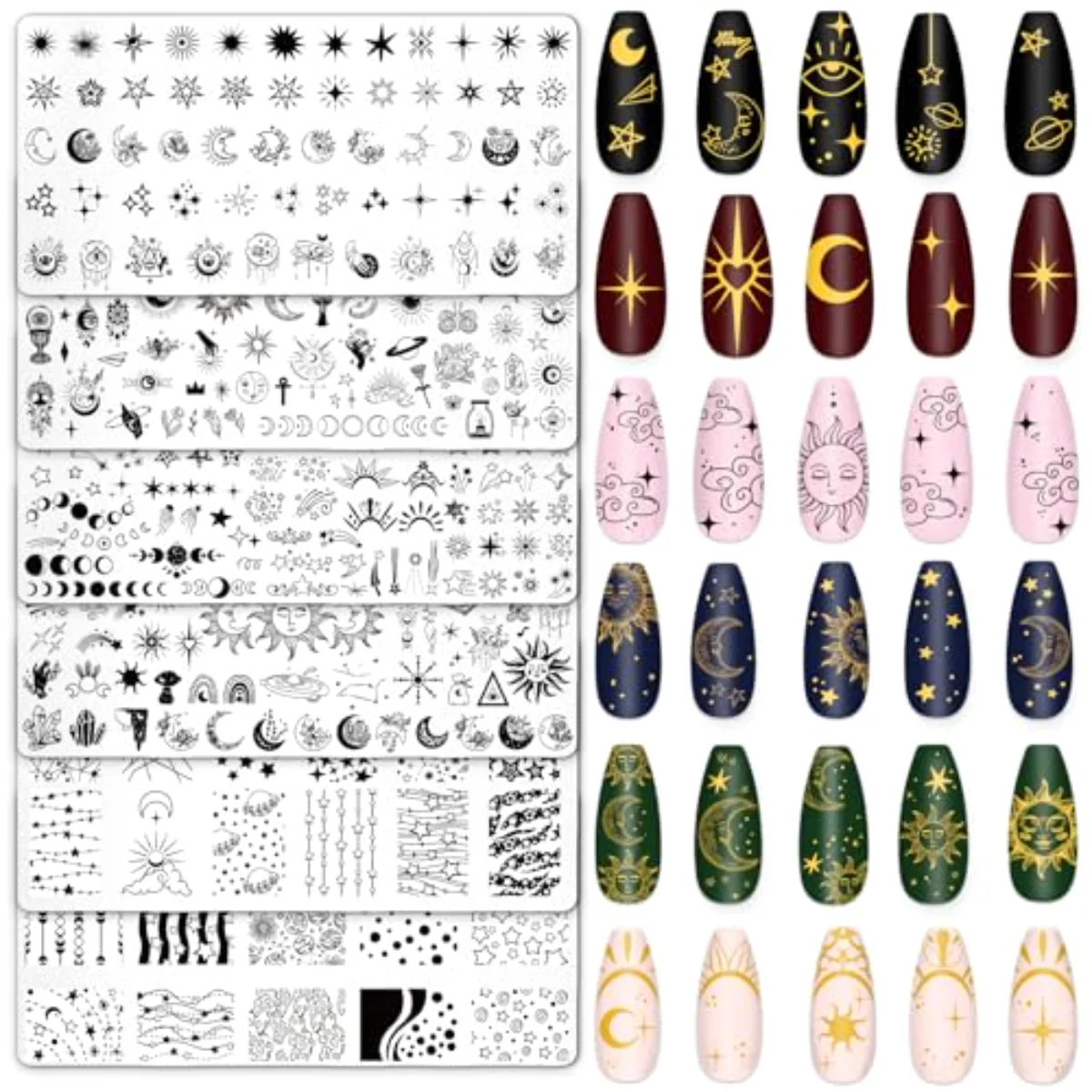 6 Pcs Sun Moon Star Nail Plates Stamping Set