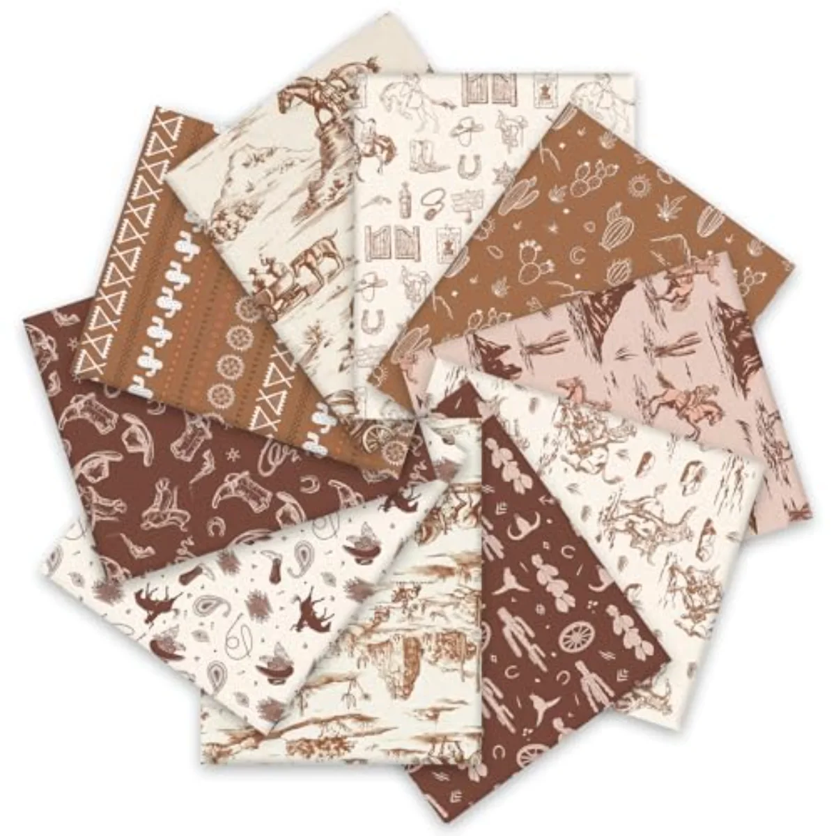 10Pcs Western Cowboy Fabric Squares Cotton Fabric Bundles Small Brown