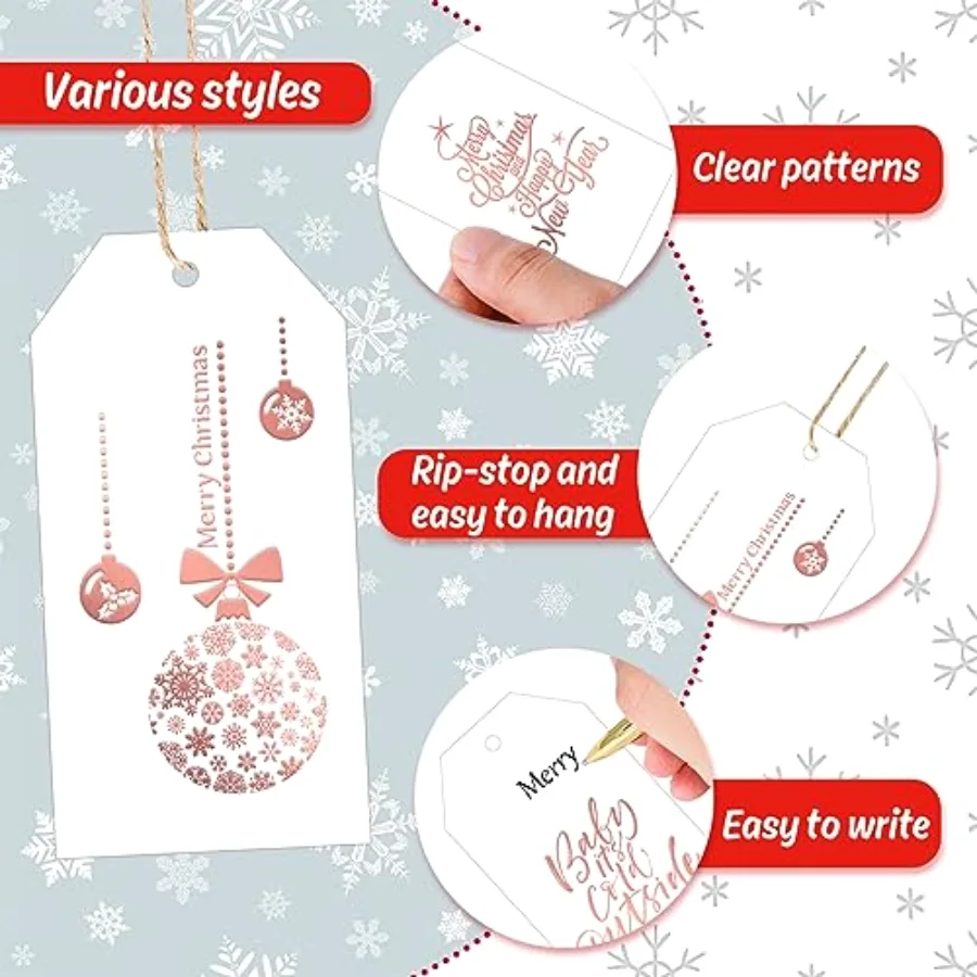 120 Pcs Christmas Rose Gold Foil Paper Gift Tags Holiday Hang Name Tags, view 3