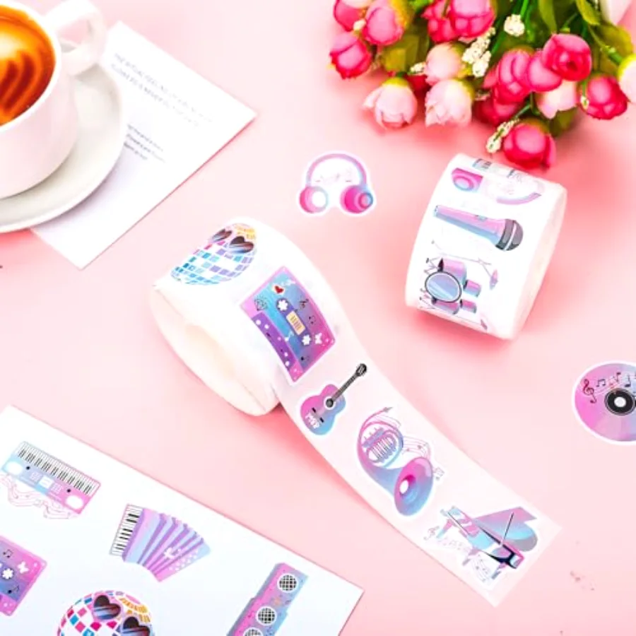 1000Pcs Popular Music Stickers Roll Musical Note Guitar Piano Instrument, view 3