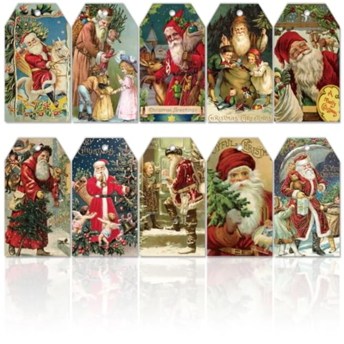 120Pcs Vintage Christmas Paper Gift Tags with Hemp Rope Santa Hanging Tag