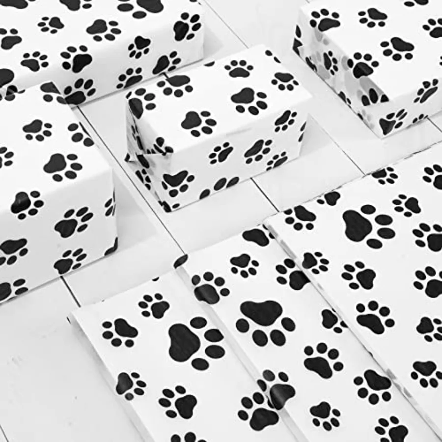 100 Sheet Pet Paw Print Tissue Paper White Black Gift Wrapping Paper 14 x, view 4