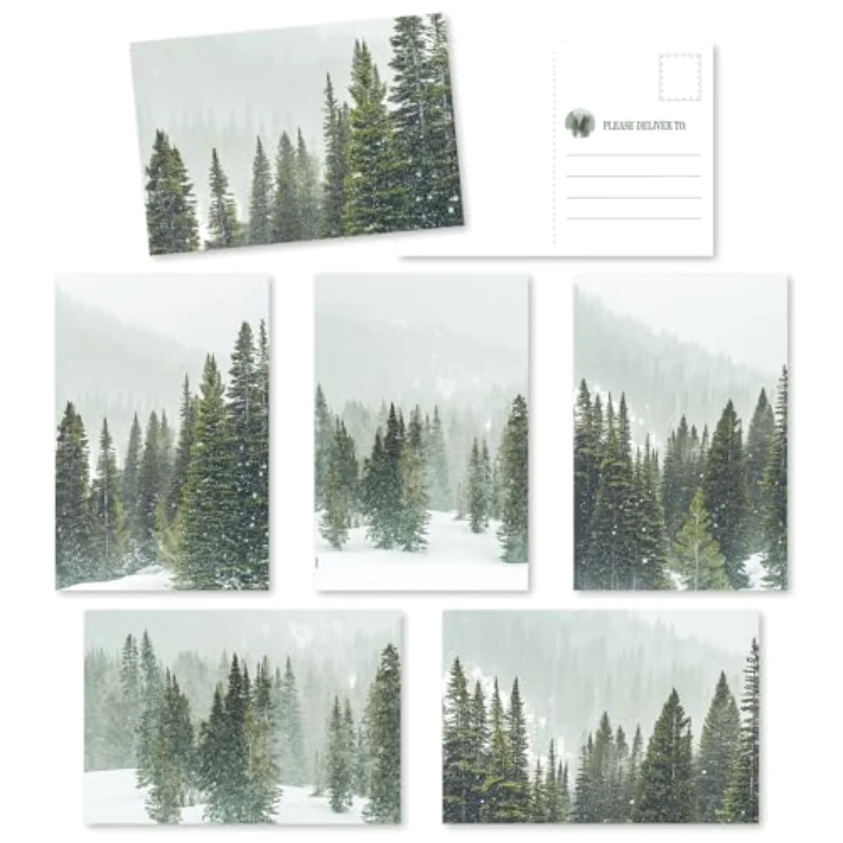 36 Pcs Christmas Postcards Snowy Pine Tree Forest Post Cards Assortment