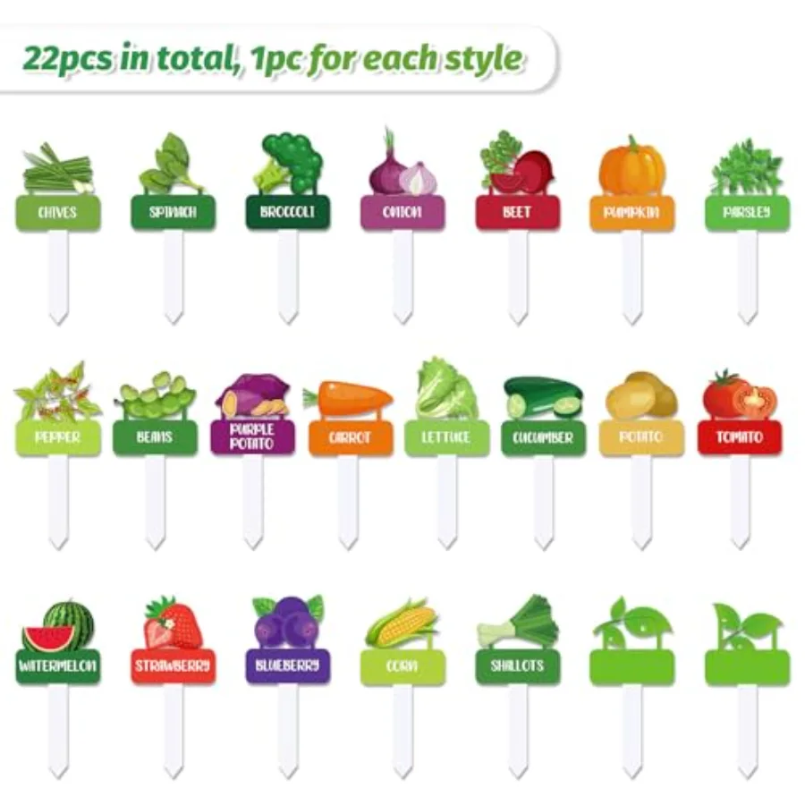22Pcs Acrylic Vegetable Plant Label Signs 22 Styles Funny Cartoon Garden, view 3