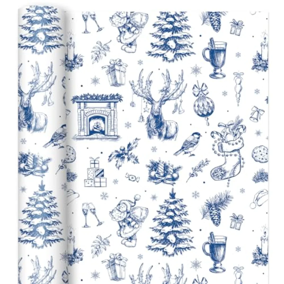 Christmas Wrapping Paper -Mini Roll- 17 In x 32.8 Ft Blue Christmas Tree