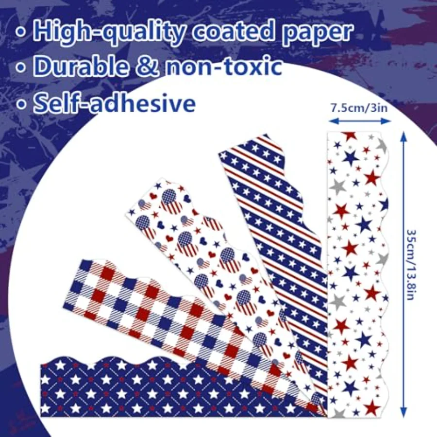 69 Ft Patriotic Bulletin Board Borders Red Blue Star Heart Plaid Bulletin, view 2