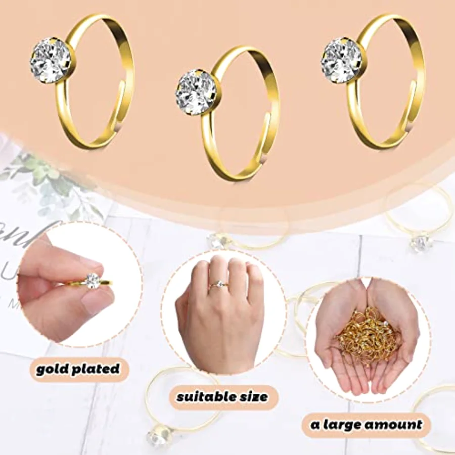 72Pcs Gold Bridal Shower Diamond Rings, view 3