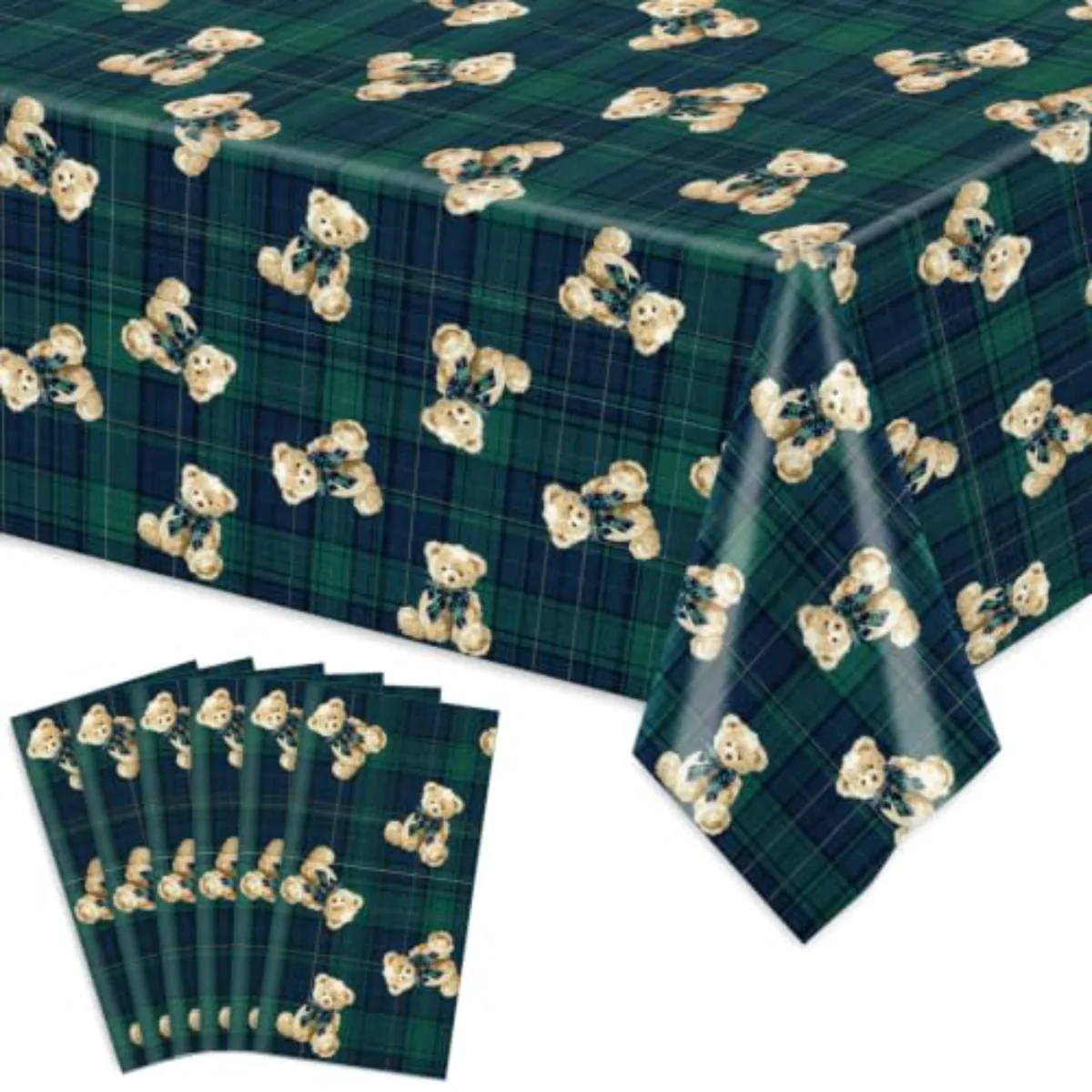 6Pcs Tartan Bear Plastic Tablecloth We Can Bearly Wait Baby Shower