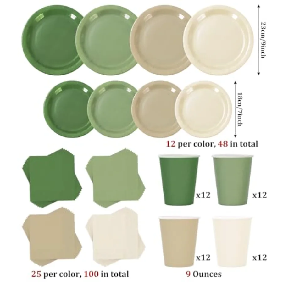 244Pcs Nude Sage Green Tableware Set Serves 48 4 Colors Disposable, view 2