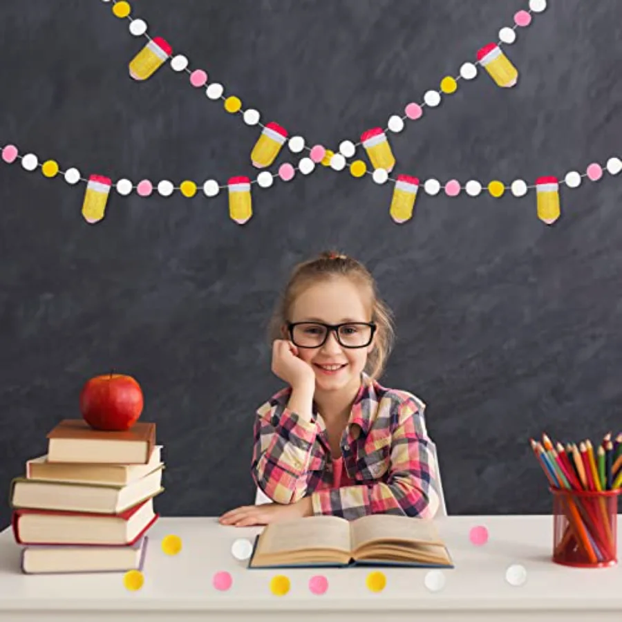 Back to School Felt Pom Banner Decoration, view 4