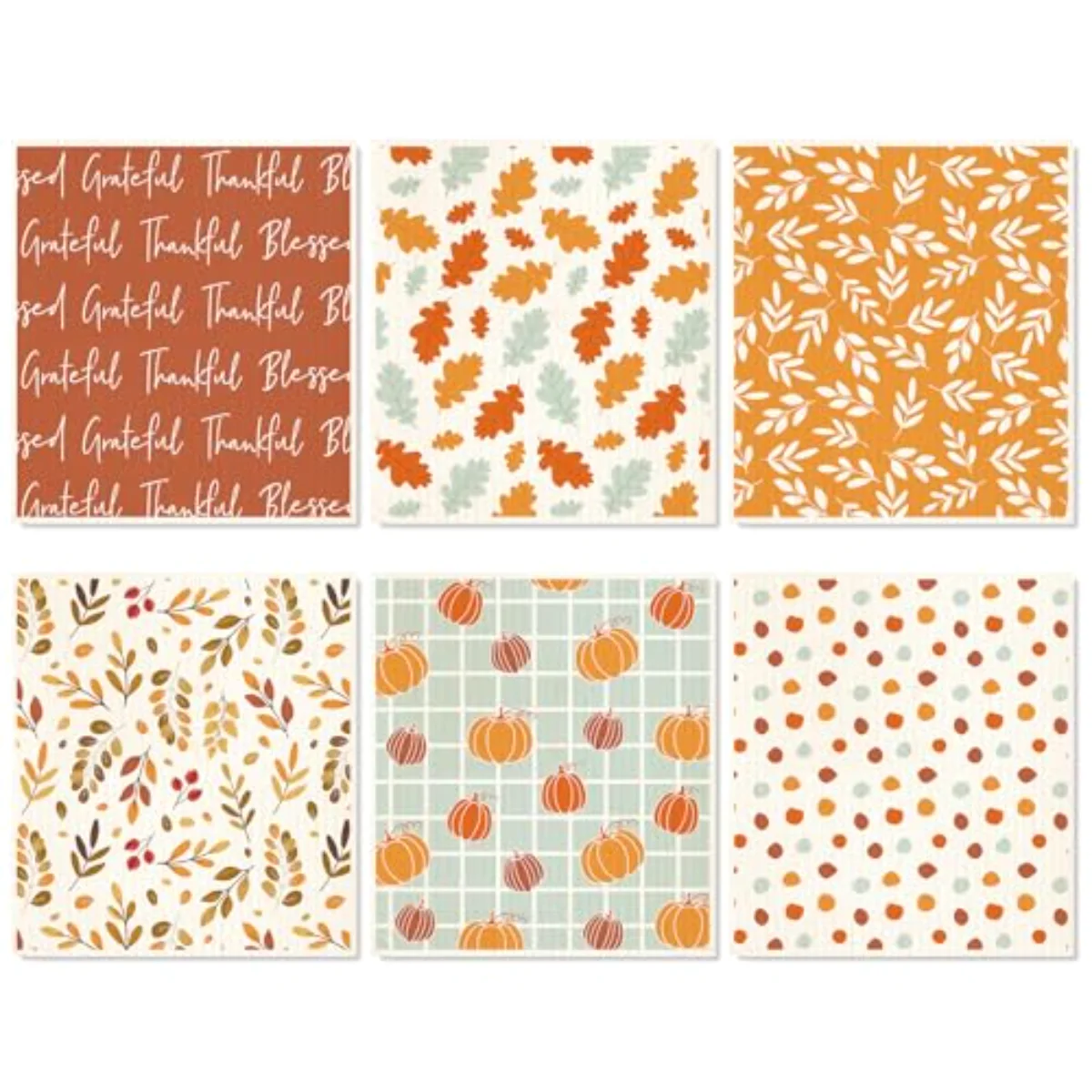 6 Pcs Boho Fall Swedish Dishcloth Pumpkin Leaves Cotton Kitchen Towel