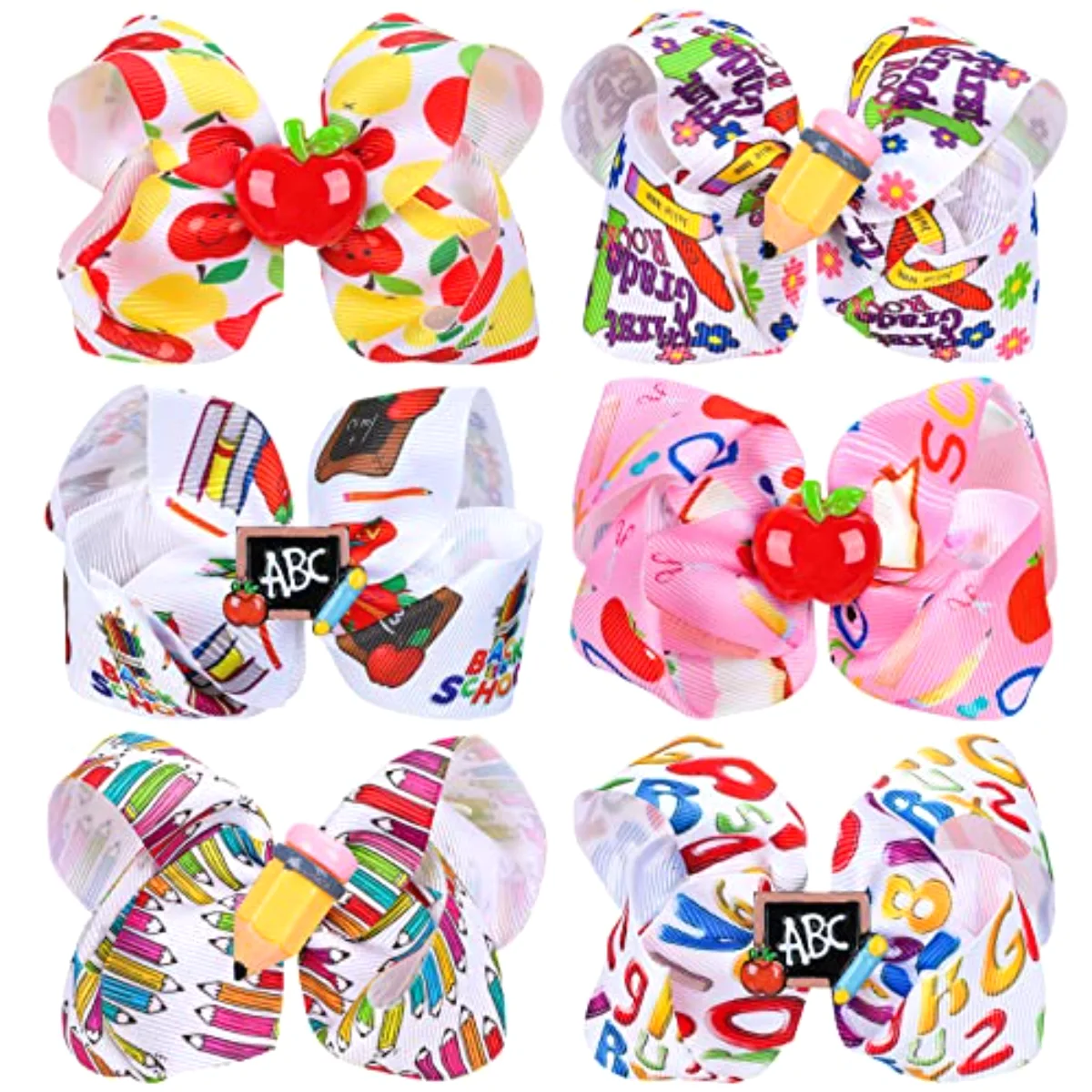 Hair Clip - 6Pcs Back to School Bow Hair Clips in Multi Color