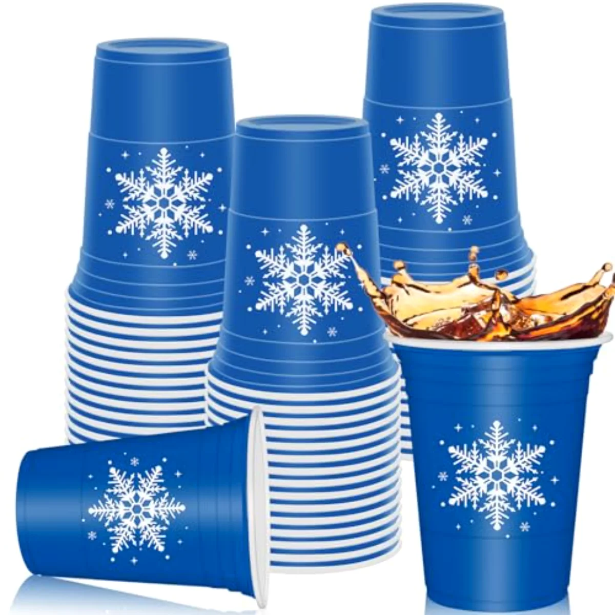 50 Pack Winter Snowflake Plastic Cups Blue Winter Wonderland Clear Plastic