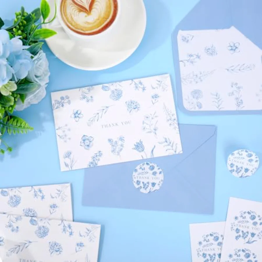 36 Pcs Light Blue Floral Thank You Cards Blue Flower Greeting Cards Blank, view 3