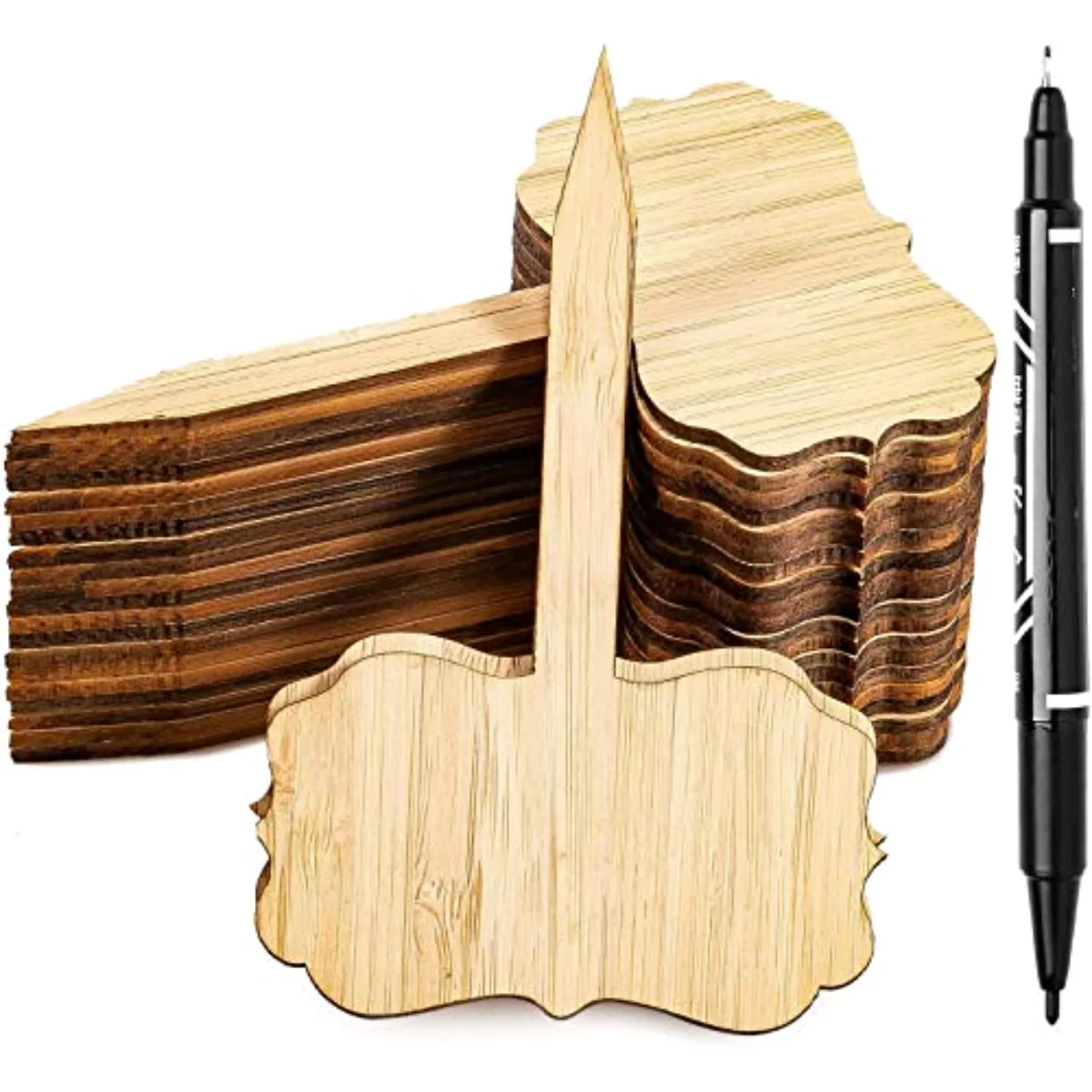 60Pcs Bamboo Plant Labels with 1 Marker Pen Eco-Friendly T-Type Wooden