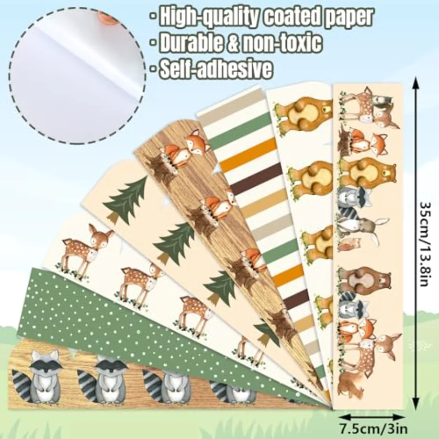 82 Ft Woodland Bulletin Board Borders Boho Woodland Deer Tree Bear, view 2