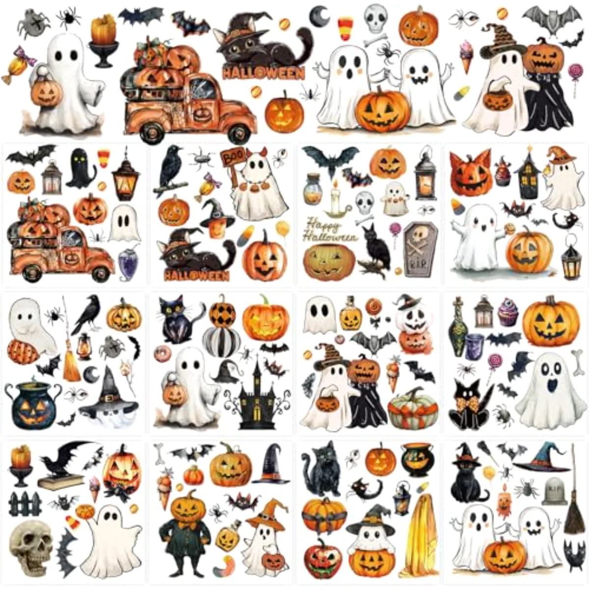12 Sheets Halloween Rub on Transfer for Crafts Pumpkin Ghost Black Cat Rub