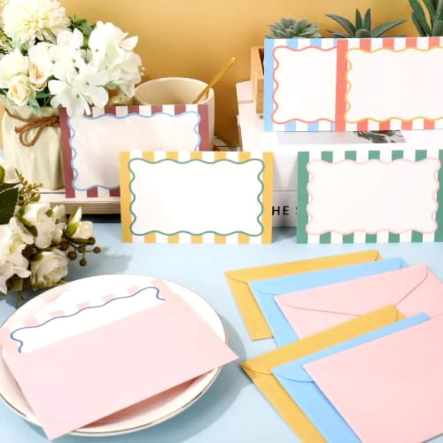 24Pcs Flat Blank Notes with Envelopes Colorful Stripe & Wavy Line Blank, view 4