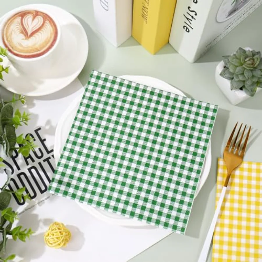 100 Pcs Yellow Green Plaid Paper Napkins Luncheon Napkin Golf Themed Let's, view 3