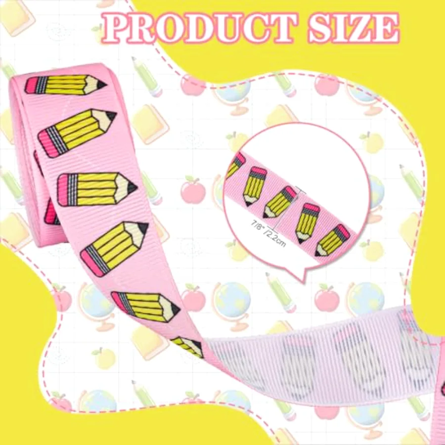 6 Rolls Back to School Grosgrain Ribbons Groovy Pastel Fabric Craft Ribbon, view 2