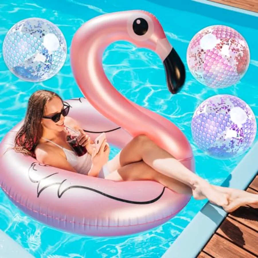 3Pcs 16'' Mermaid Inflatable Beach Ball Glitter Pool PVC Balls Game Play, view 3