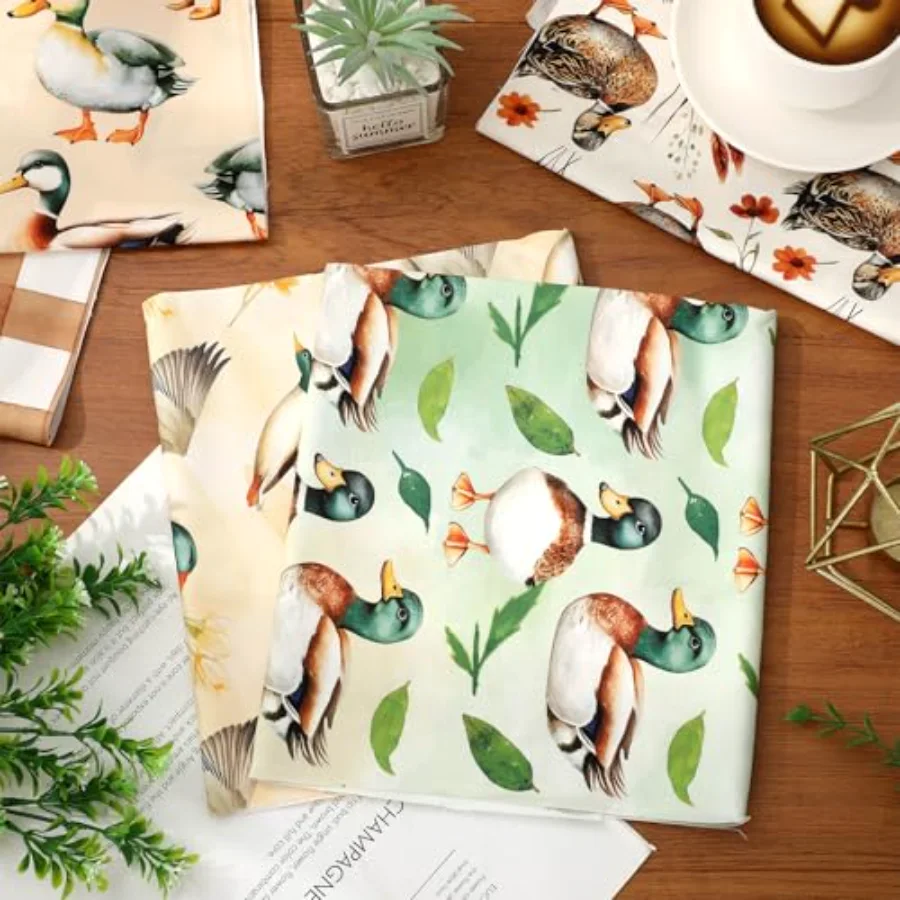 10Pcs Mallard Duck Cotton Fabric Bundles Fat Quarters Watercolor Cute Duck, view 4