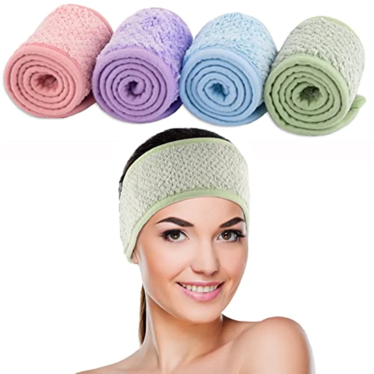 4Pcs Spa Facial Headband Coral Fleece