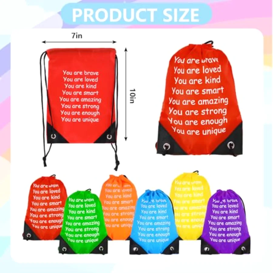 36Pcs Back to School Gift Bag 10 x 7 Inch Inspirational Quote Drawstring, view 2