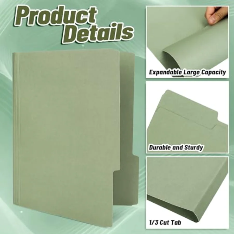 24 Pack Sage Green File Folders Letter Size 1/3 Cut Tab Gradient Green, view 3