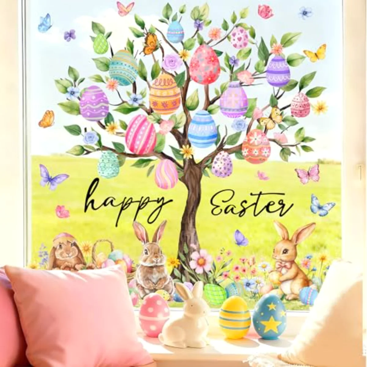 6 Sheet Easter Window Clings Window Decal Large Bunny Rabbit Egg Tree