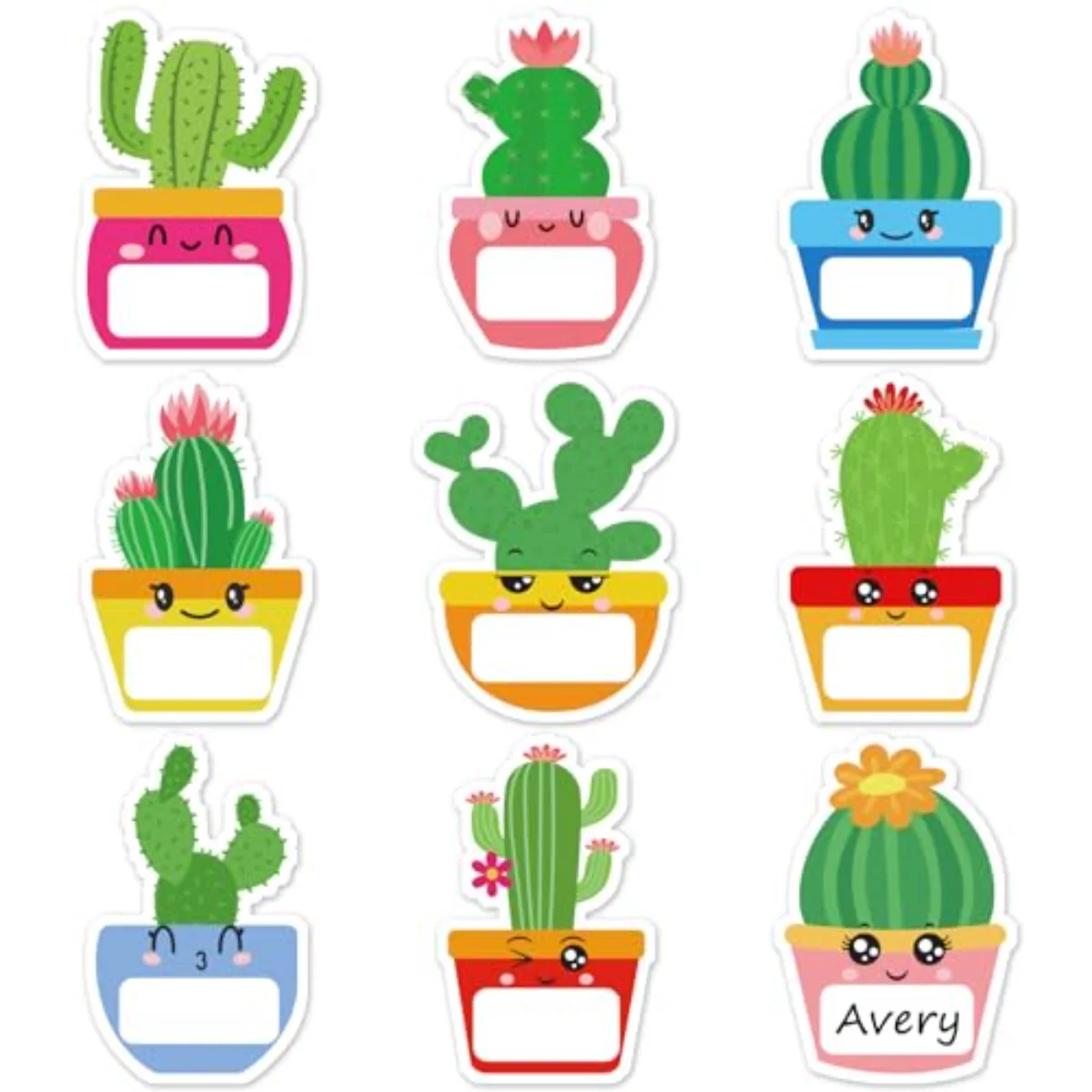 180Pcs Cactus Name Tag Stickers Cute Summer Cactus Nameplate Decals Blank