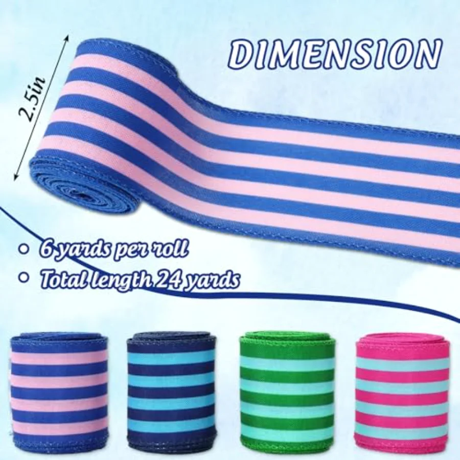 Colorful Stripe Wired Edge Ribbon 2.5 Inch Fabric Wrapping Ribbon for, view 2