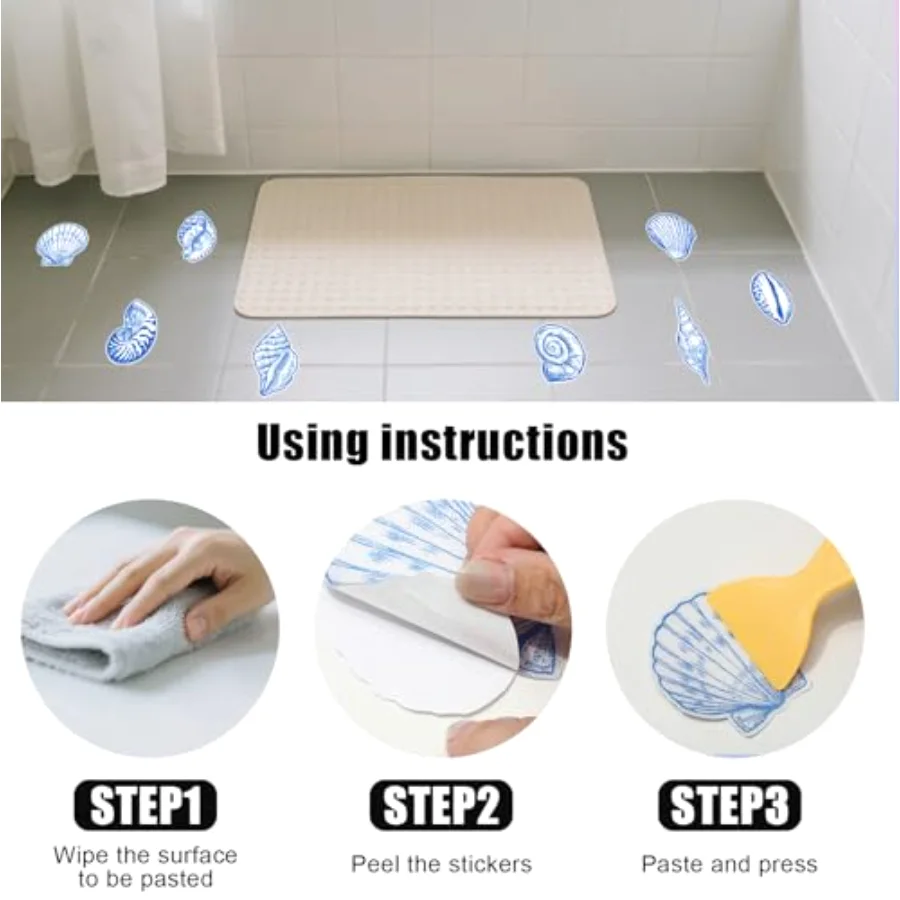 13Pcs Blue Seashell Bathroom Non Slip Stickers Waterproof Anti Slip, view 4