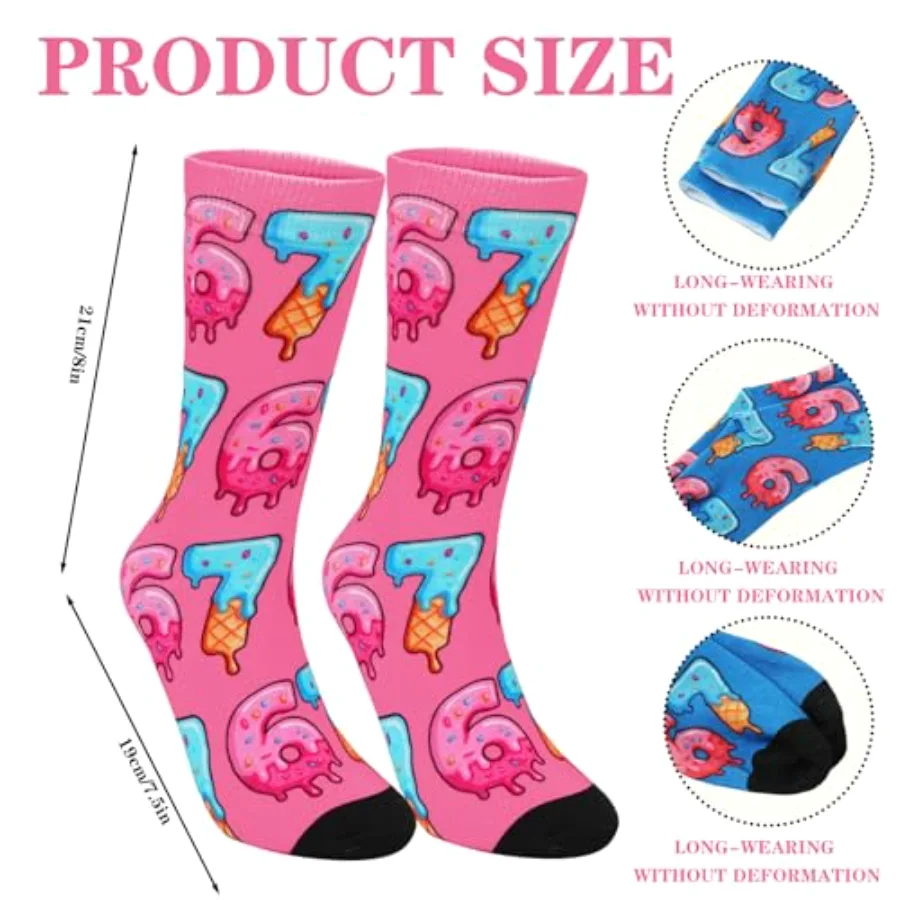4 Pairs Meme 6 7 Socks Ice Cream Socks White Black Blue Pink Sock for, view 4