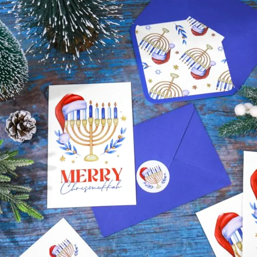 24Pcs Merry Christmukkah Cards Blank Note Cards with Envelopes Stickers, view 3