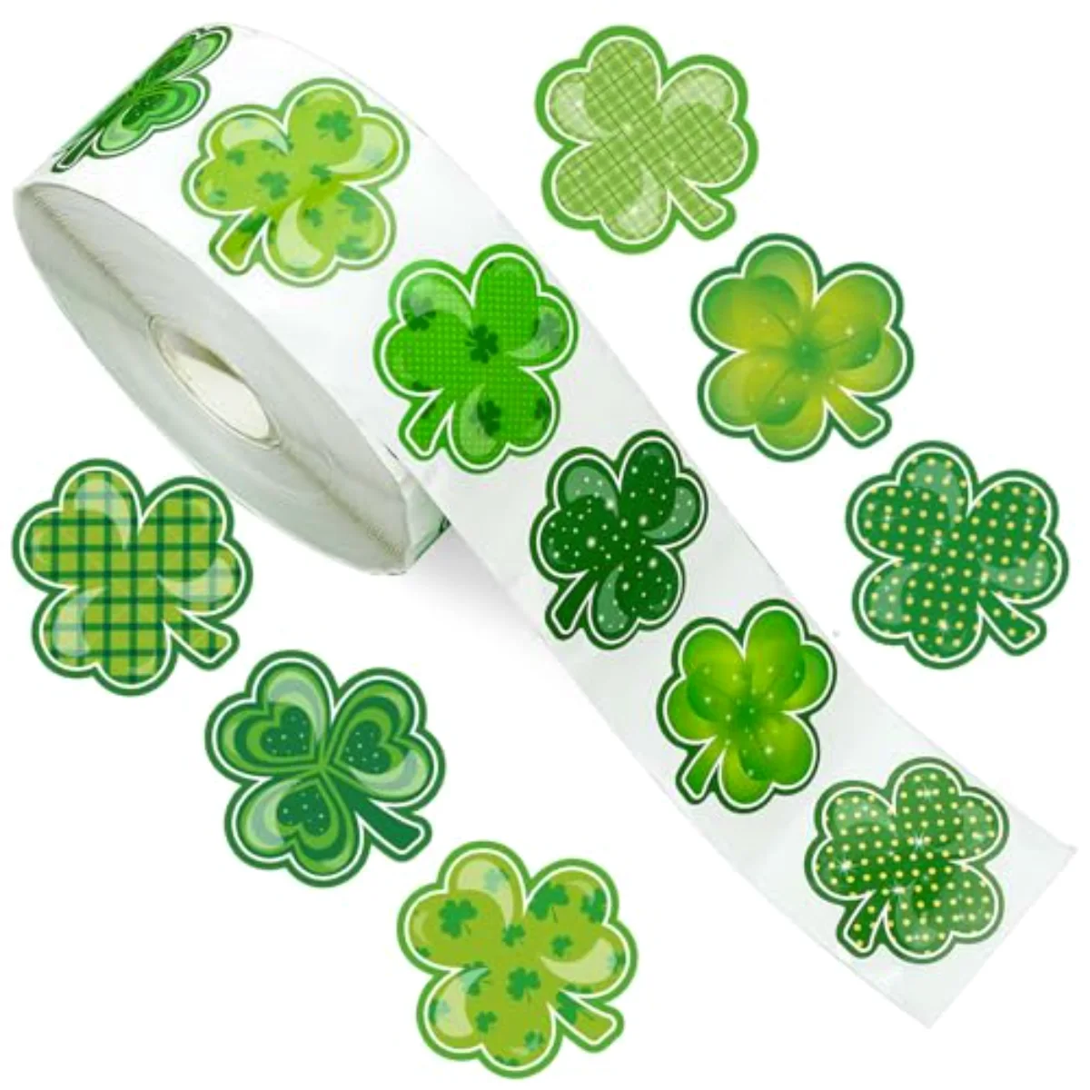 1000Pcs St. Patrick's Day Stickers Roll Shamrock Clover Paper Decals 9