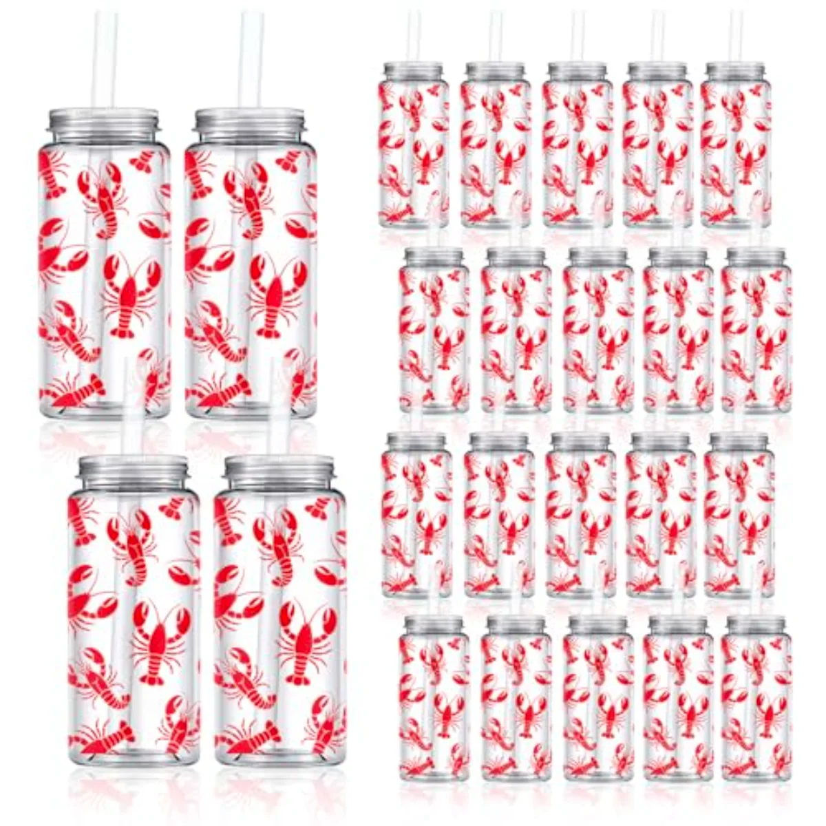20 Pcs Plastic Crawfish Cups with Lids and Straws 13.5 Oz Lobster Clear