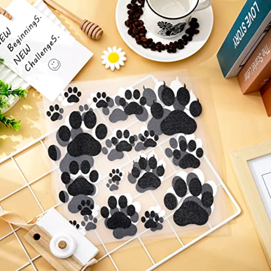 4 Sheet Dog Paw Iron On Transfers Patches Black White Pet Paw Heat, view 4