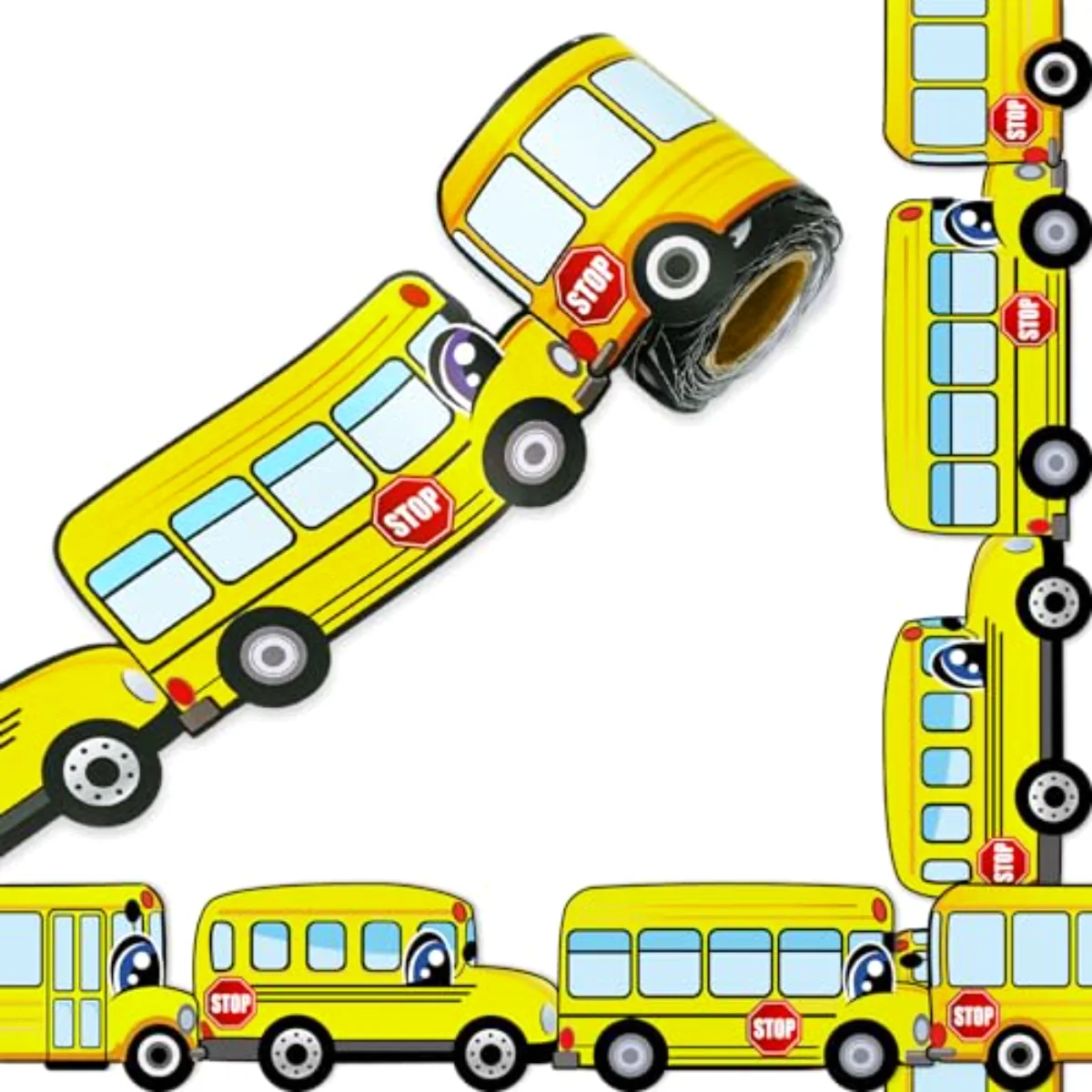 32.8 Ft School Bus Bulletin Board Borders Yellow Cartoon Bus Die-Cut