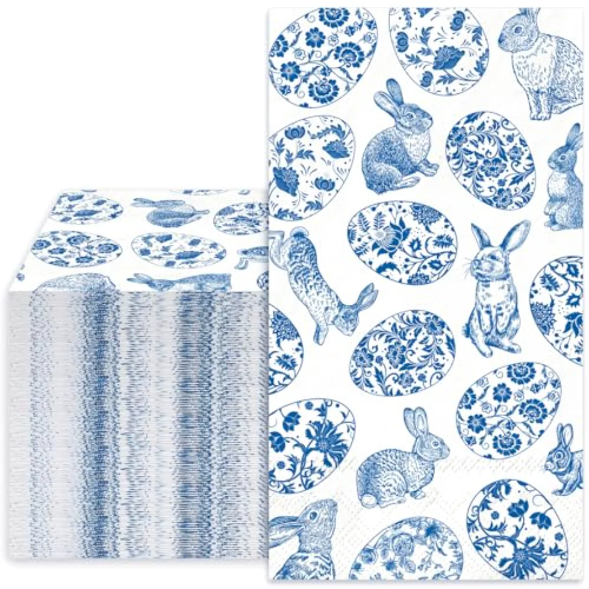 40 Pcs Easter Guest Napkins Paper Napkins Blue White Chinoiserie Bunny