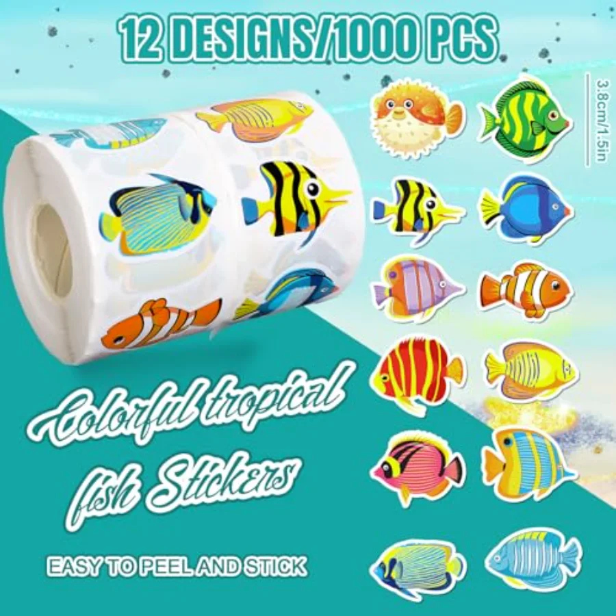 1000 Pcs Tropical Fish Stickers Summer Cartoon Ocean Fish Stickers Under, view 2