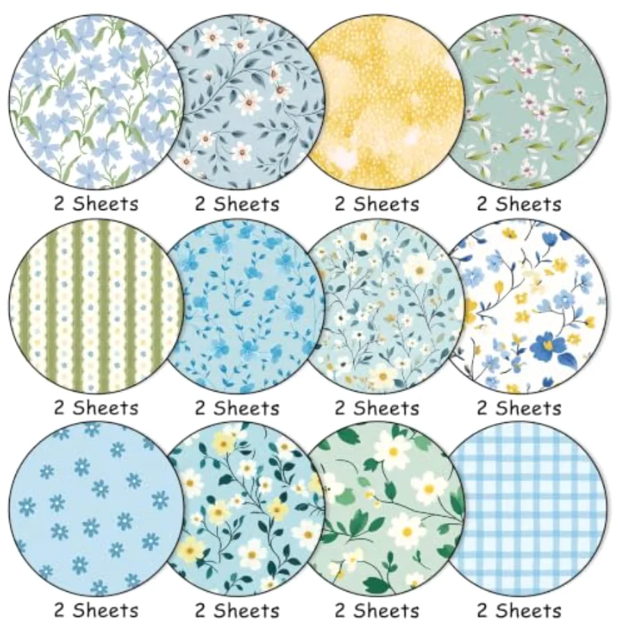 24 Sheets Floral Pattern Paper Double Sided Blue Yellow Flower Scrapbook, view 3