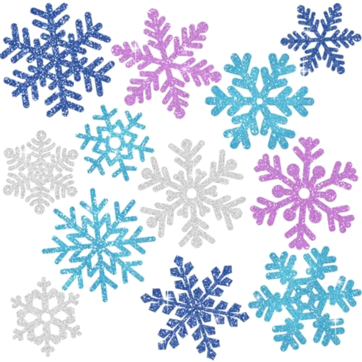 48Pcs Christmas Paper Cut-Outs Double-Sided Glitter Blue Purple Silver