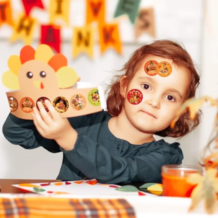 1000Pcs Thanksgiving Turkey Stickers Roll Cartoon Turkey Paper Decals 8, view 4