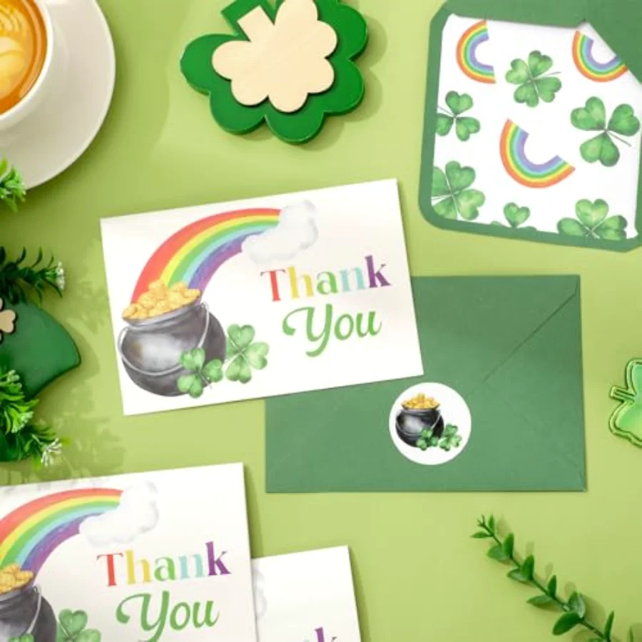 24Pcs St. Patrick's Day Thank You Cards with Envelopes and Stickers, view 3