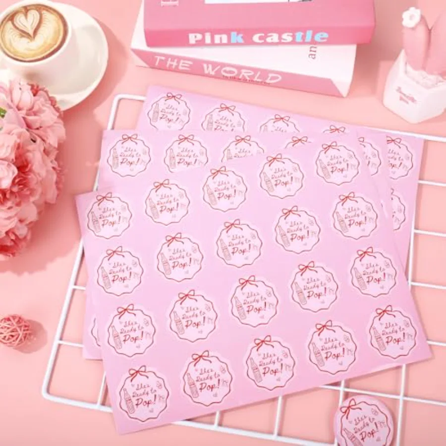 100Pcs She's Ready to Pop Cup Stickers Baby Shower Self-Adhesive Decals, view 3